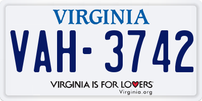 VA license plate VAH3742
