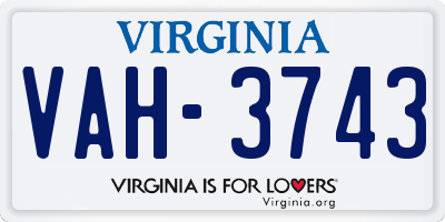 VA license plate VAH3743