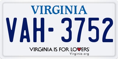 VA license plate VAH3752