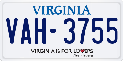 VA license plate VAH3755