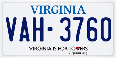 VA license plate VAH3760