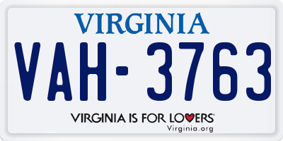 VA license plate VAH3763