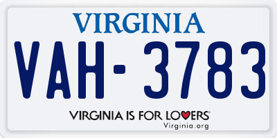VA license plate VAH3783