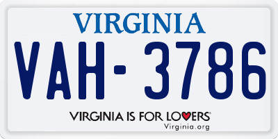 VA license plate VAH3786