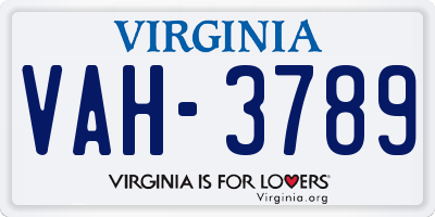 VA license plate VAH3789