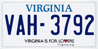 VA license plate VAH3792