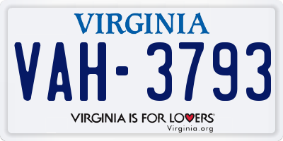 VA license plate VAH3793