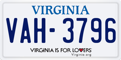 VA license plate VAH3796