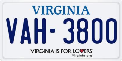 VA license plate VAH3800