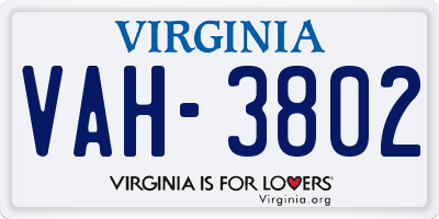 VA license plate VAH3802