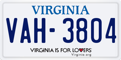 VA license plate VAH3804