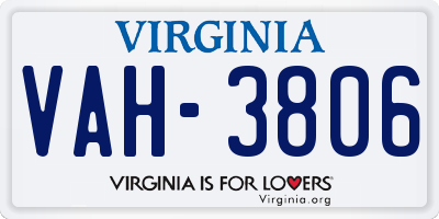 VA license plate VAH3806