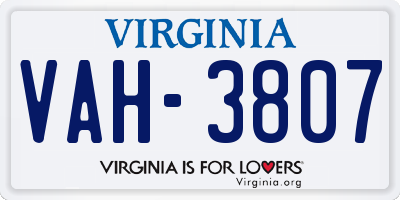 VA license plate VAH3807