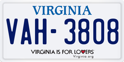 VA license plate VAH3808