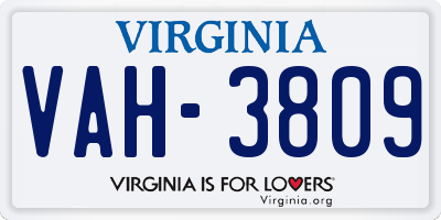 VA license plate VAH3809