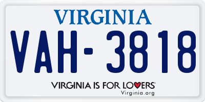 VA license plate VAH3818