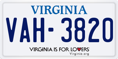 VA license plate VAH3820