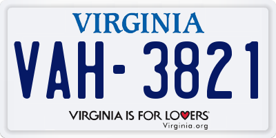 VA license plate VAH3821