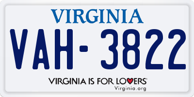 VA license plate VAH3822