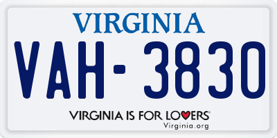 VA license plate VAH3830
