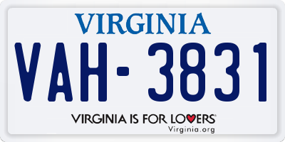 VA license plate VAH3831