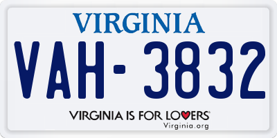 VA license plate VAH3832
