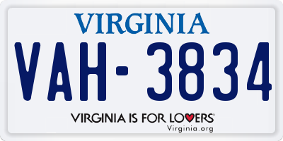 VA license plate VAH3834