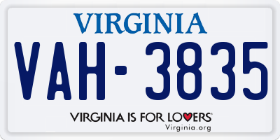 VA license plate VAH3835