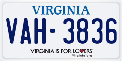 VA license plate VAH3836
