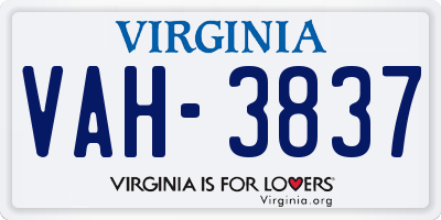 VA license plate VAH3837