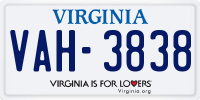 VA license plate VAH3838