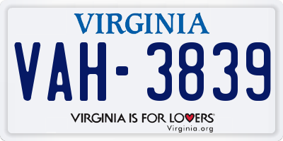 VA license plate VAH3839