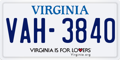 VA license plate VAH3840