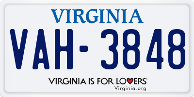VA license plate VAH3848