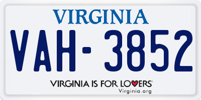 VA license plate VAH3852