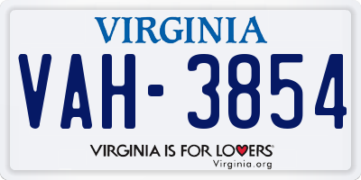 VA license plate VAH3854