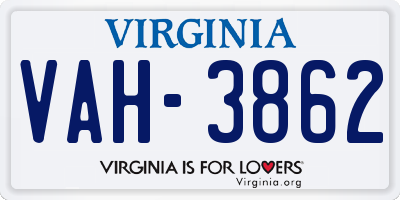 VA license plate VAH3862
