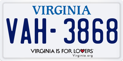 VA license plate VAH3868