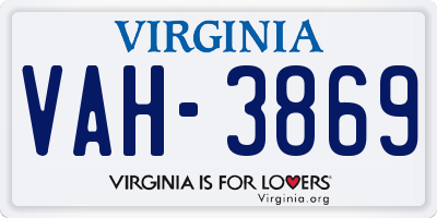 VA license plate VAH3869