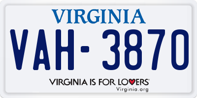 VA license plate VAH3870