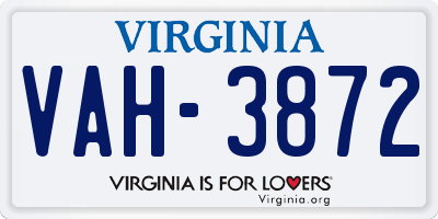 VA license plate VAH3872