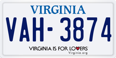 VA license plate VAH3874