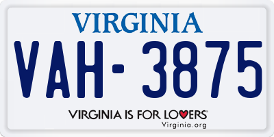 VA license plate VAH3875