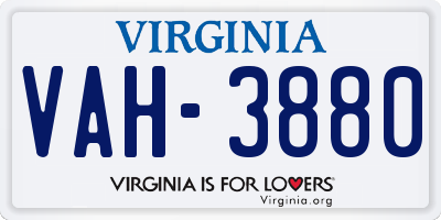 VA license plate VAH3880