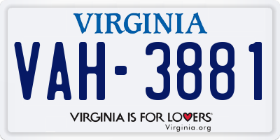 VA license plate VAH3881