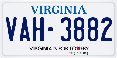 VA license plate VAH3882