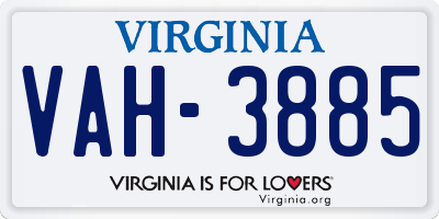 VA license plate VAH3885