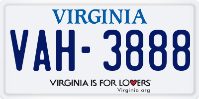 VA license plate VAH3888
