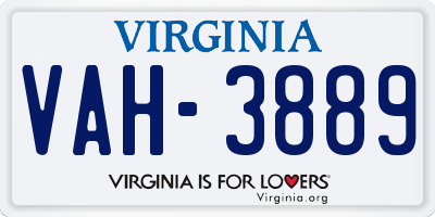 VA license plate VAH3889