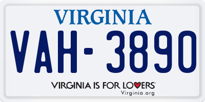 VA license plate VAH3890